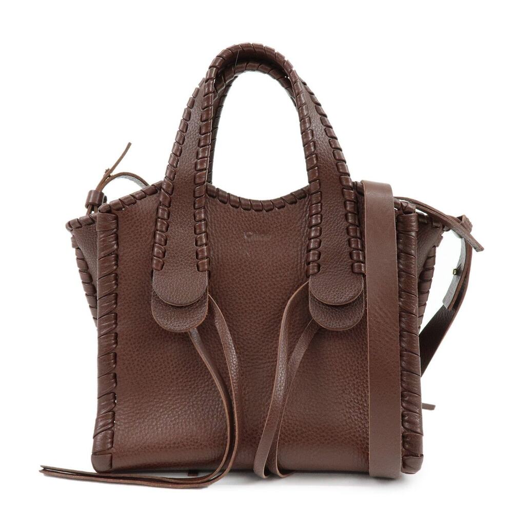 Chloe Mony Calfskin Handbag Brown Leather